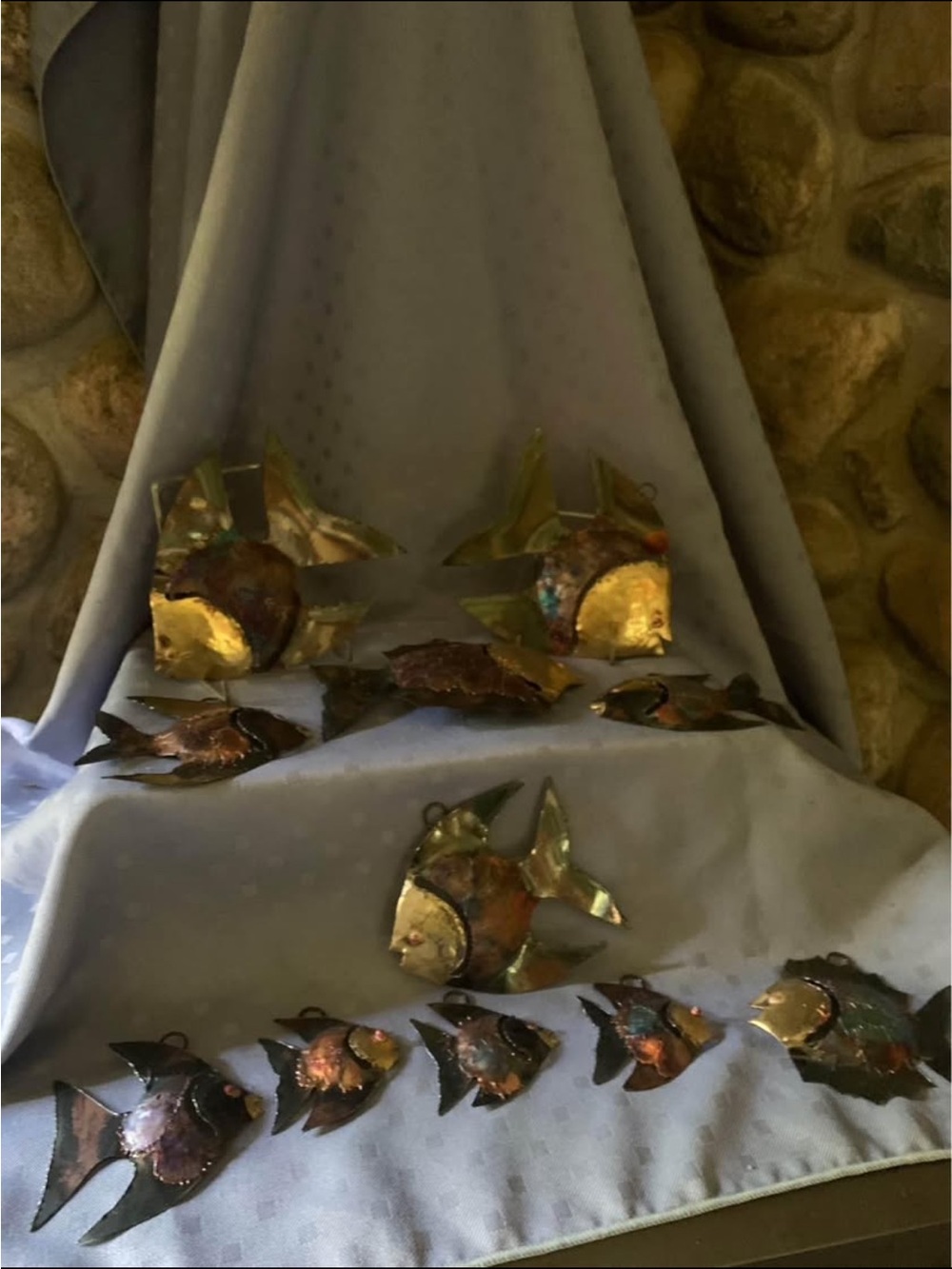 Handmade Metal Angelfish Wall Art - Gold & Copper Tones
